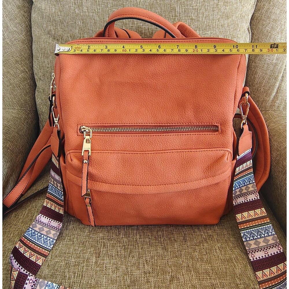 Jen Co Backpack Medium Orange Vegan Faux Leather Convertible Boho Strap Purse 1x - Picture 3 of 16